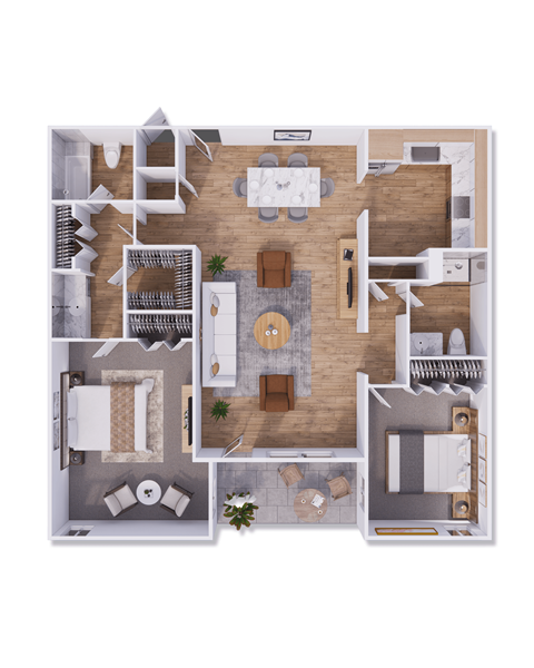 Floor plan for 2 beds, 2 baths, 1022 sqft